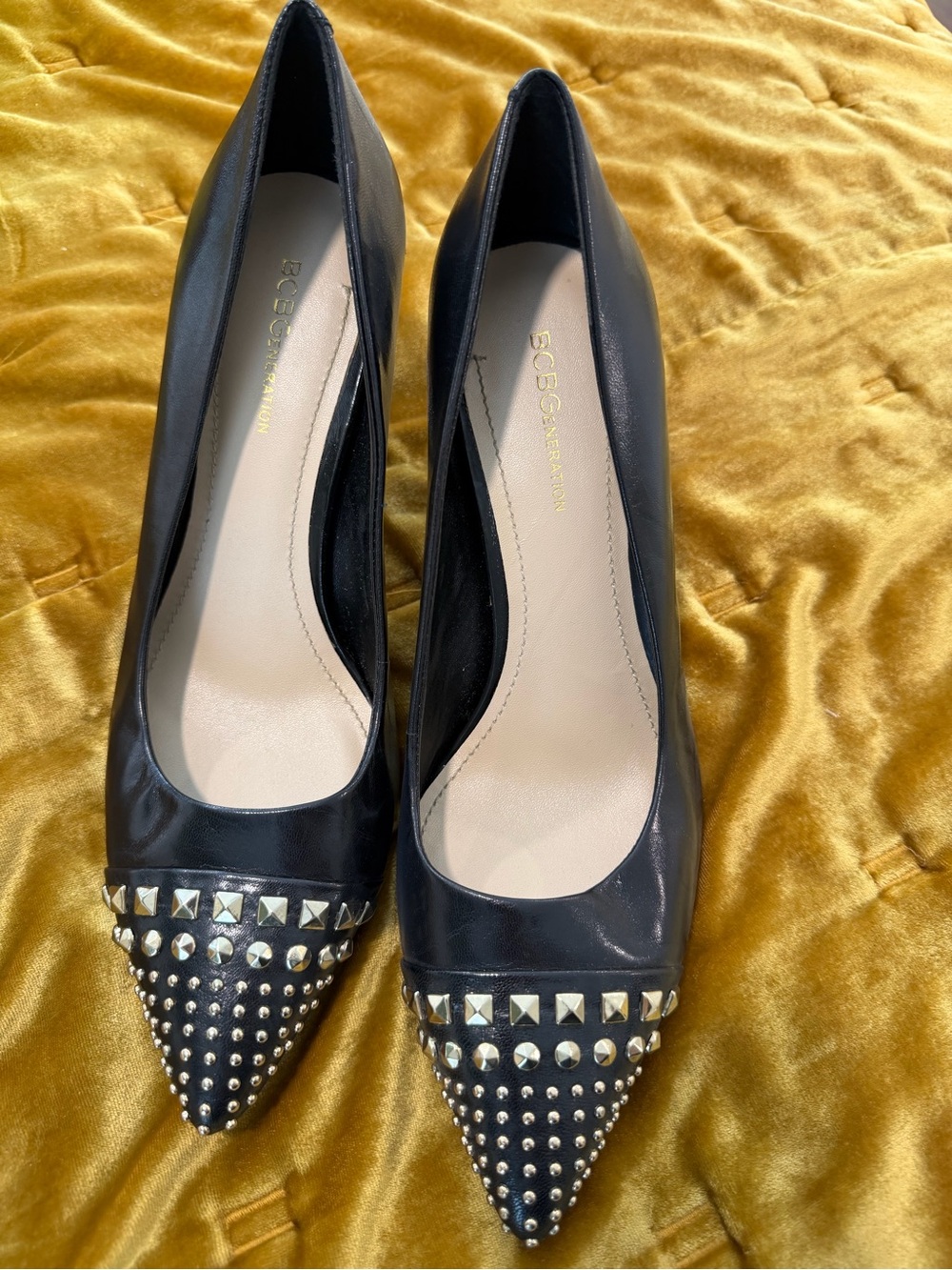 BCBGeneration Black Pointed Toe Studded Pumps